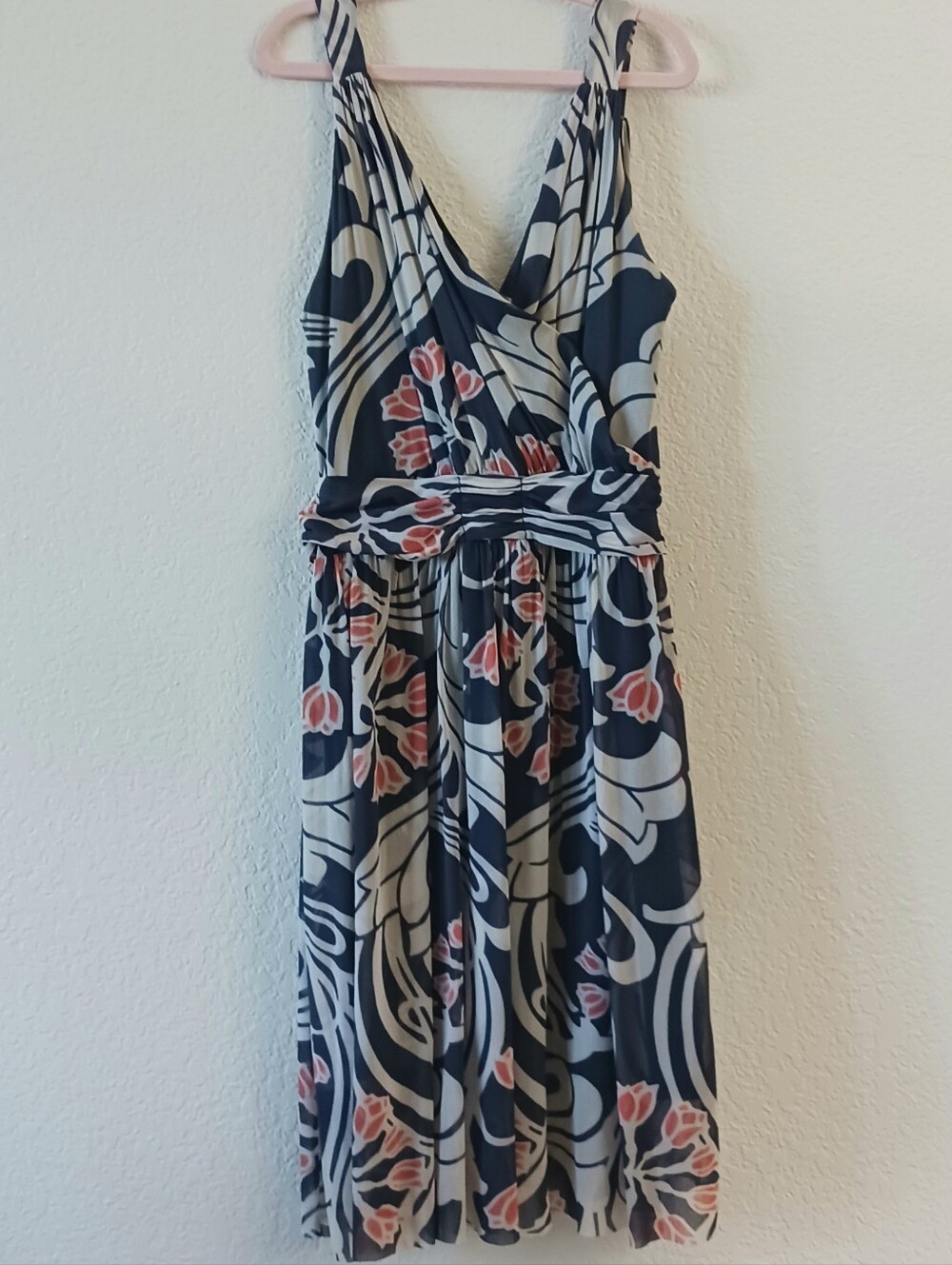 Weston Wear Navy Midi Dress With Beautiful Art Nouveau Print - Sleeveless